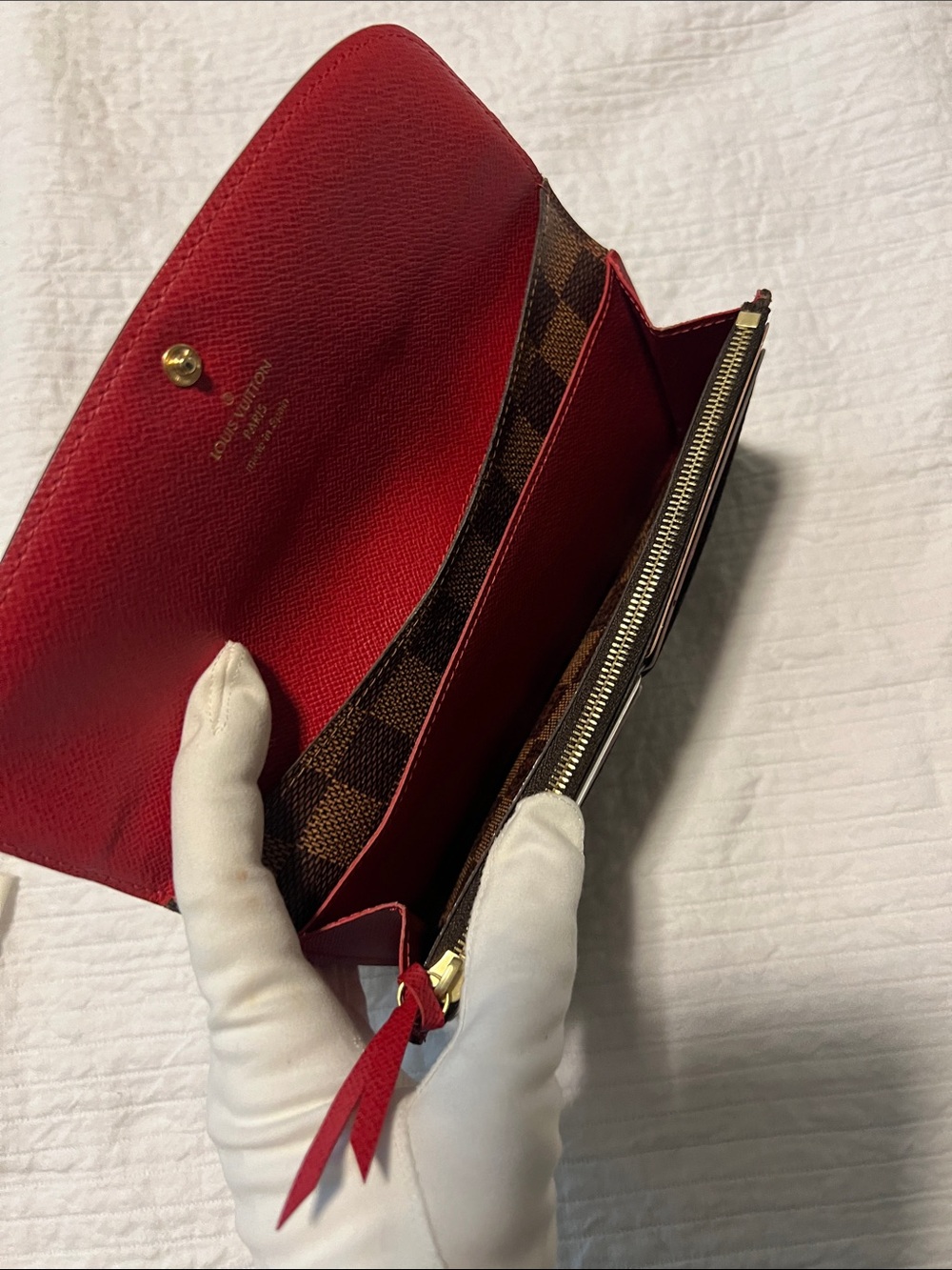 Louis Vuitton Brown Damier Wallet with Red snap close and Interior - Picture 6 of 8